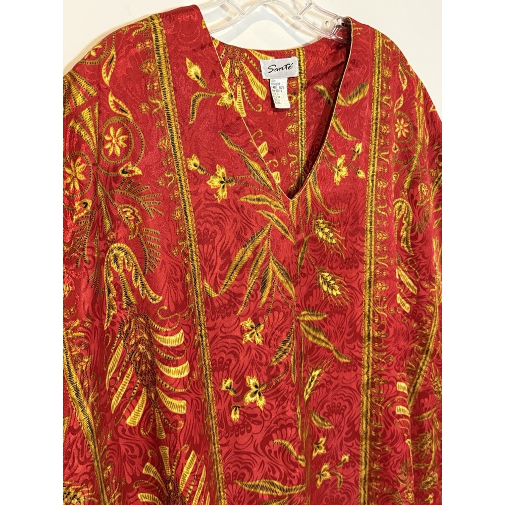 Santé Red & Gold Full Length Kaftan Caftan One Size Flowy Breezy Cover Up Pool - Picture 5 of 7